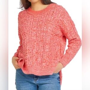 Black Tape Womens Cable Knit Side Slit Pullover Sweater Raspberry Size Medium